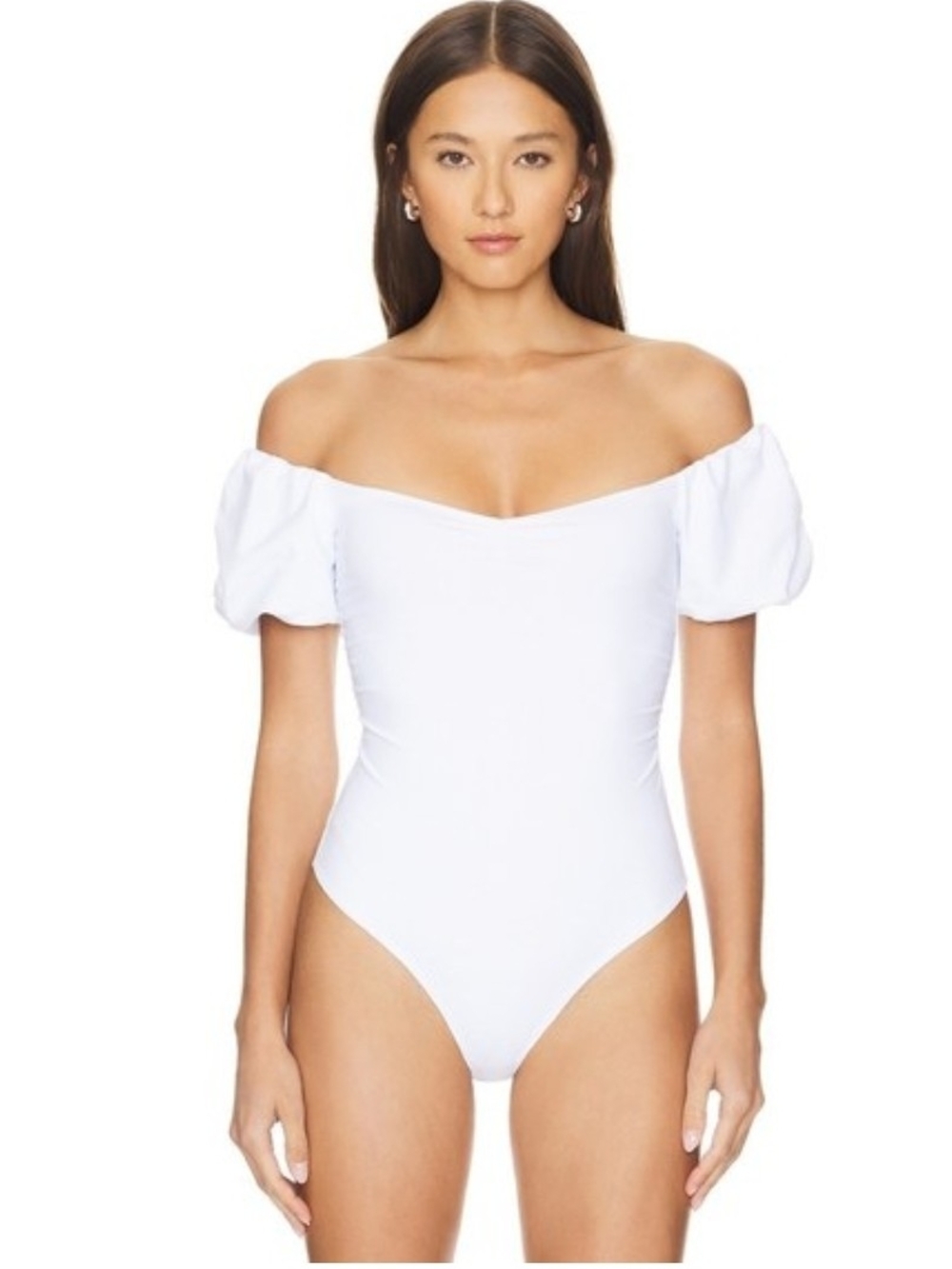 Free People Intimately Women's White Bella Bodysuit Off-Shoulder Puff Sleeve S